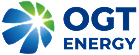 Logo for OGT Energy featuring a blue and green stylized circular design on the left, with bold blue text "OGT ENERGY" to the right.