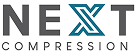 Logo for "Next Compression" with "NEXT" in large letters, featuring a stylized blue "X," and "COMPRESSION" in smaller gray letters below.