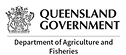 Queensland Government logo above the text "Department of Agriculture and Fisheries" in black and white.